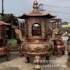 Templo ornamentos de queimador de incenso de cobre redondo usando topo filho torre de cobre forno coluna de quatro dragões coluna de oito dragões escultura de queimador de incenso de cobre fundido produção