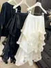 Saia Patchwork de Renda com Babados Irregulares em Camadas para Mulheres, Estilo Fino de Início de Primavera, Saia Bolo Super Fada de Linha A Fofa