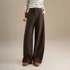 Moda Nova Primavera e Outono 2026 Calças Casuais Longas Emagrecedoras de Cintura Alta para Mulheres, Calças de Cintura Alta Elegantes com Corte Curvo Emagrecedoras de Cor Escura e Perna Larga