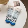 Calcetines de cachemira para niños transfronterizos de 3 a 12 años de doble capa engrosados antideslizantes para el hogar calcetines de dormir de mascota lindos de dibujos animados al por mayor