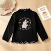 Roupa íntima feminina de fleece com gola alta e babados para outono e inverno, adequada para crianças de tamanho médio e grande, uma blusa quente e versátil para primavera e outono