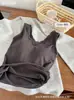 Novedad Otoño e Invierno Cuello en V Encaje Cepillado Térmico Íntimo para Mujer con Almohadillas en el Pecho para Usar como Ropa Exterior Chaleco de Tirantes Anchos Tops Térmicos