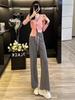 Traje Deportivo Casual Urbano Frito con Sal para Mujer Otoño Adelgazante Temperamento Falso Suéter de Dos Piezas Pantalones de Pierna Ancha Conjunto de Dos Piezas Moda
