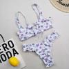 Nuevo Traje de Baño Sexy Dividido con Volantes para Mujer Transfronterizo Europeo y Americano para Exportación Bikini Estampado con Cordones Venta al por Mayor