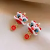 Pendientes de León Estilo Chino Nuevo con Goteo Rojo de Aguja Plateada, Pendientes de Lujo Ligero de Gama Alta, Accesorios de Oreja de Moda y Únicos para Mujer