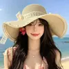 Chapéu de Palha Estilo Francês de Topo Plano para Verão Feminino, Chapéu de Sol de Palha Trançado de Aba Larga, Chapéu de Sol Grande para Circunferência da Cabeça para Férias na Praia