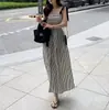 Tamanho atualizado vestido midi listrado com laço, nicho chique coreano, temperamento francês