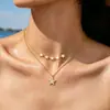Collar de acero de titanio con estrella de nácar de doble capa, apilado, chapado en PVD, lujo ligero, sensación de alta gama, fuente transfronteriza, venta al por mayor, personalizado