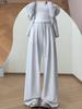 Pantalones Mochi Blanco-Gris para Mujer, Nuevo Estilo Otoño 2026, de Cintura Alta, Caídos, Estilo Suave y Relajado, Pantalones Casuales de Pierna Ancha Estrechos