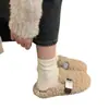Zapatos peludos para mujer para uso en exteriores, nuevos mocasines slip-on de otoño e invierno, mocasines planos slip-on, zapatos de algodón afelpado