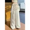 Diseño de disparo real sentido de la moda accesorio de cintura en capas pantalones de pierna ancha mujer 2026 verano nuevo cintura alta drapeado seda de hielo algodón lino pantalones casuales