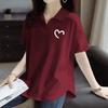 Camisa Polo Talla Grande Holgada Ajustada Hombro Recto Manga Corta Camiseta para Mujer 2025 Verano Literaria Retro Estampada Casual