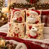 Funda de almohada con estampado de oso dorado, muñeco de nieve y árbol de Navidad temática de regalo, Funda de cojín decorativa para sofá y dormitorio de Navidad