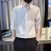 Camisa de verão com costura fina, camisa masculina de manga curta, casual, ripper, bonita, camisa de seda gelada, nova chegada, camisa masculina de manga de cinco pontas, 2024
