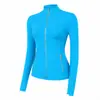 Jaqueta LU com gola alta e zíper dourado, casaco esportivo de manga longa, top de alta elasticidade slim-fit para corrida, fitness e yoga para mulheres
