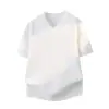 Camiseta de Tricô Manga Curta com Gola Henry e Decote V para Homens com Botões, Estilo Old Money, Slim Fit para Negócios, Seda de Gelo, Verão, Fábrica Transfronteiriça Atacado