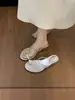 Primeiro Encontro com Sapatos de Salto Alto, Sandálias Slip-On de Pérola, Sapatos de Fada de Nicho, Roupa de Verão para Exterior, Sandálias Rosa Nude