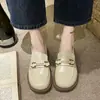 Mocasines de Cuero para Mujer Estilo Británico con Hebilla Metálica, Temporada Primavera y Otoño 2026, Zapatos Pequeños de Cuero Suave con Suela Gruesa, Versátiles Slip-On para Viajes, Tacón Grueso