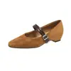 Sapatos Mary Jane quadrados de bico fino estilo francês para mulheres, novo modelo outono e inverno 2026, com uma única tira e salto grosso, versáteis para o trabalho, sapatos de salto alto grosso