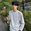 Camiseta de Manga Larga para Hombre con Flor Blanca y Gris, Marca Americana de Moda, Desestructurada, Hombro Normal, Cuello Pequeño, Sudadera con Capucha, Corte Limpio, Capa Base de Peso Pesado