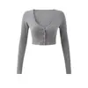 Camiseta Ajustada Americana para Mujer Cárdigan Corto de Cintura Alta Chaqueta Pequeña Crop Top Sexy Chica Caliente Capa Base Top de Manga Larga Jazz