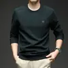 Moletom masculino com seda de amoreira e lã de ovelha, novo modelo primavera e outono 2026, camisa base casual business masculina de alta qualidade com gola redonda