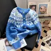 Suéter tejido de punto con cuello redondo, estilo casual transfronterizo para otoño e invierno, cárdigan grueso de jacquard con bloques de color, estilo universitario, suéter Fair Isle para mujer