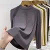 Camiseta Interior de Color Puro para Principios de Primavera, Cuello Alto Pequeño, Cuello Semi-Alto, Algodón Elástico con Hilo, Versátil, Aspecto Adelgazante, Top de Manga Larga para Mujer