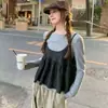 Otoño Temprano 2026 Color Liso Elegante Cuello Redondo Camiseta Larga de Punto + Camisola Floral de Pana de Doble Uso