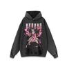 Suéter con capucha pesada y estampado de dibujos animados de anime japonés, de gran tamaño, de marca de moda de hip-hop, con capucha lavada para hombres y mujeres.
