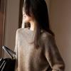 Suéter de Cachemira para Mujer 100% Cachemira Pura Otoño e Invierno Grueso Cuello Redondo Hombros Caídos Mangas Largas Jersey de Punto Suéter Básico