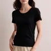 Camiseta de Tencel Lenzing Modal, cuello redondo para mujer, manga corta, versátil para el verano, corte ajustado, transpirable, fresca, top de color liso