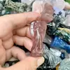 Cristal Branco Natural Cristal de Morango Lápis Lazúli Pedra Bruta Esculpido Anjo Rezando Estatueta Decoração de Escritório Ornamento de Mesa
