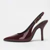 Zapatos de tacón alto de punta, modernos y sencillos, modelo nuevo con tira trasera, puntera cerrada de charol, sandalias de tacón alto destalonadas, colección de primavera transfronteriza