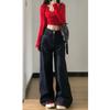 Jeans de Pierna Ancha que Recogen la Barriga Estilo Americano de Cintura Alta Nuevos para Mujer 2025 Pantalones Sueltos Estilo Ins Combinables de Corte Entallado