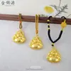 Tienda de Oro Mismo Estilo Hueco Oro Arenado Buda Maitreya Colgante Hombres y Mujeres Carácter de Fortuna Buda Panzudo Collar de Cuerda Trenzada Accesorios DIY Venta al por Mayor