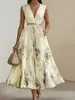 2026 Nueva Ropa de Mujer de Comercio Exterior Europeo y Americano Venta Caliente Vestido de Vacaciones Estampado sin Mangas Vestido Elegante de Longitud Media con Cuello en V