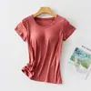 Camiseta de Manga Corta con Almohadillas en el Pecho para Mujer, Ropa de Casa de Verano, Lencería sin Sujetador, Copa de Sujetador, Todo en Uno, Sin Aro de Metal, Se Puede Usar Afuera