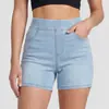 Shorts de Mezclilla Tejida Lavables de Cintura Alta para Mujer, Shorts de Verano para Exteriores, Shorts Deportivos para Fitness, Yoga, Ciclismo, Pantalones de Tres Cuartos Ajustados