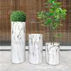 Jarrón de suelo cilíndrico nórdico con efecto mármol de fibra de vidrio para el hogar, patio, plantas verdes, diseño de decoración suave, mobiliario de hotel
