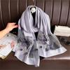 Bufanda Larga de Seda Simulada con Perlas Nueva para Primavera y Otoño 2025 para Mujer, Elegante y Fácil de Combinar, Bordada con Flor de Begonia, Gasa Protectora Solar de Verano