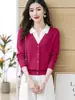 Suéter de Punto con Cuello Polo Falso de Dos Piezas para Mujer, Nuevo Estilo Otoño e Invierno, Bloques de Color, Gama Alta, Cálido, Estilo Coreano, Top de Capa Base Corto