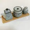 Conjunto de Potes Cerâmicos Estilo Japonês para Condimentos Porta-Palitos Porta-Azeite Potes para Condimentos Porta-Hashis Gaiola para Hashis Pote para Pimenta Porta-Vinagre Garrafa de Molho de Soja