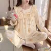 Pijama feminino outono e inverno, conjunto fino de algodão nuvem, roupa de casa, estilo fofo e doce de estudante, coleção primavera e outono 2026