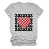 Europa e Estados Unidos novo xoxoxo xadrez amor estampa personalidade gola redonda manga curta eBay novo fluxo feminino casual camiseta