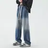 Pantalones vaqueros de comercio exterior, cintura casual degradada, estilo americano y japonés, lavados, versátiles, retro, high street, largos, para hombre, elásticos, primavera y otoño