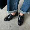 Zapatos pequeños de piel de vaca estilo británico con suela gruesa para ir al trabajo, otoño 2025, tacón medio grueso, punta redonda, mocasines, piel genuina, zapatos planos de boca profunda para mujer