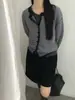 Lã/Outono Novo Estilo Coreano Solto Emagrecedor Versátil Gola Redonda Listrado Tricô Cardigan Suéter Casaco Top Feminino
