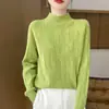 Suéter de tricô premium 100% lã, novo estilo outono/inverno, gola semimédia, modelagem solta, trançado grosso, pulôver para mulheres