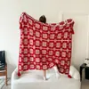 Nueva Manta Tejida a Mano con Colgante de Borla de Medio Terciopelo de Doble Felicidad Roja para Boda y Compromiso Regalo Creativo y Práctico